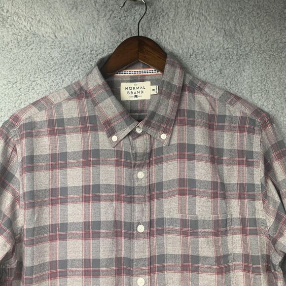 The Normal Brand Shirt Mens Medium Gray Red Plaid Button Flannel Cotton - Picture 2 of 14